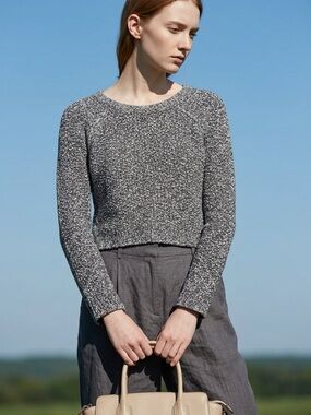 Free People Chunky Knit Electric City Pullover Sweater Gray/Black Size S Petite